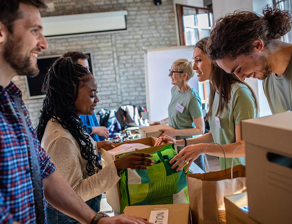 Group of volunteers donating food